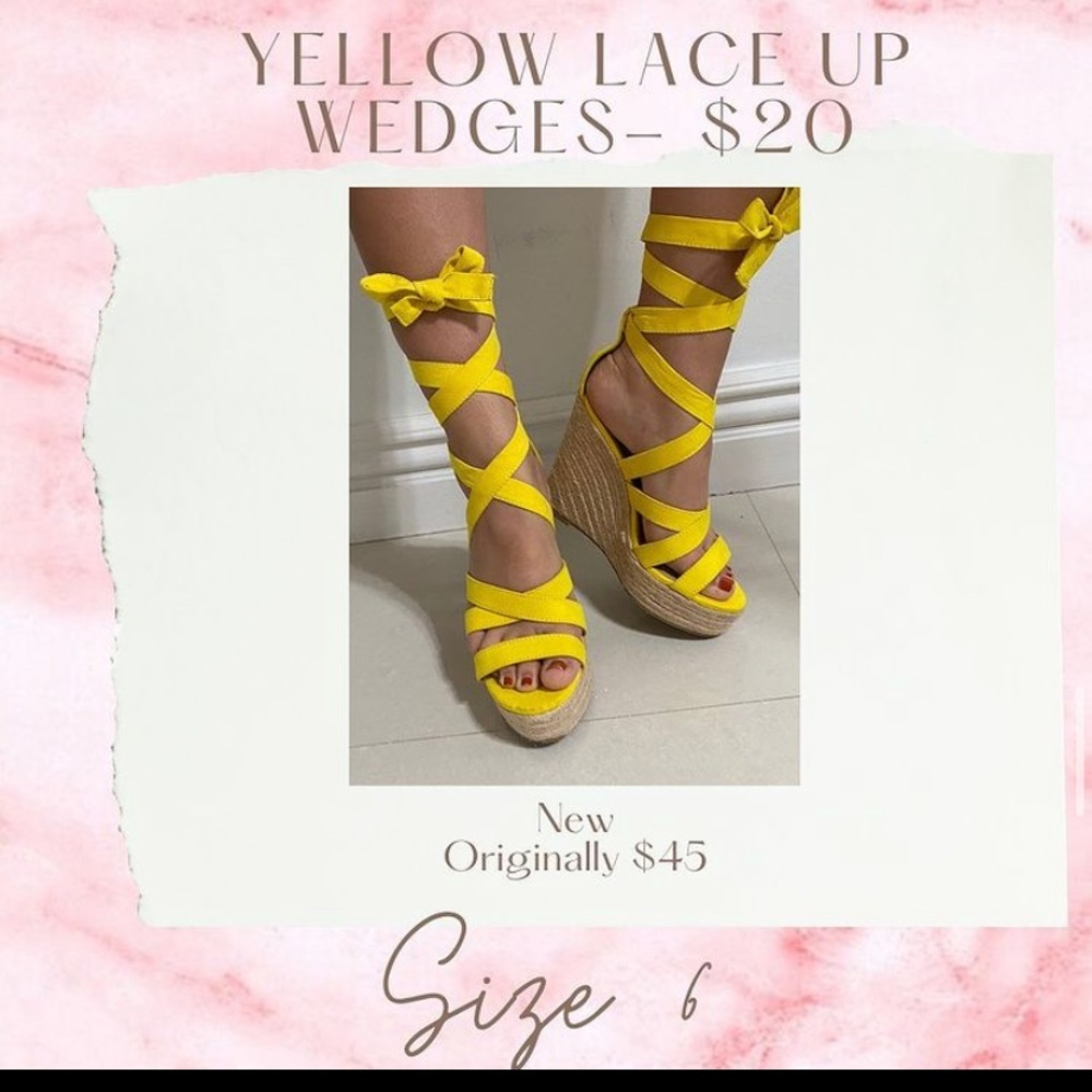 Yellow Lace Up Wedges